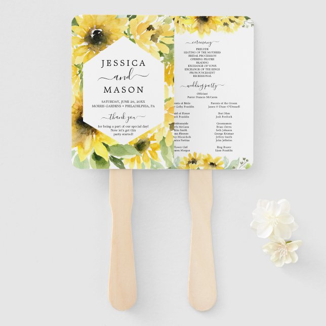 Sunflower Garden Wedding Fan Program (Front and Back)