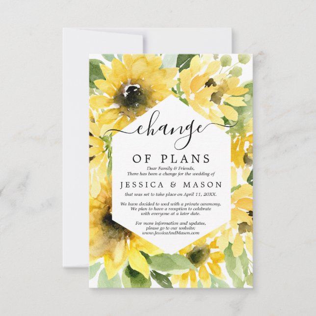 Sunflower Garden Wedding Postponed Announcement (Front)