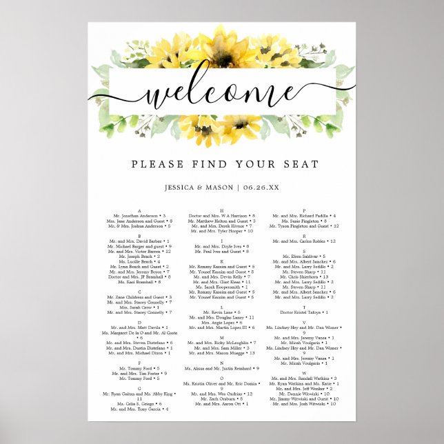 Sunflower Garden Wedding Seating Chart Sign (Front)