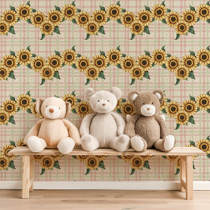Sunflower Garland Plaid Wallpaper