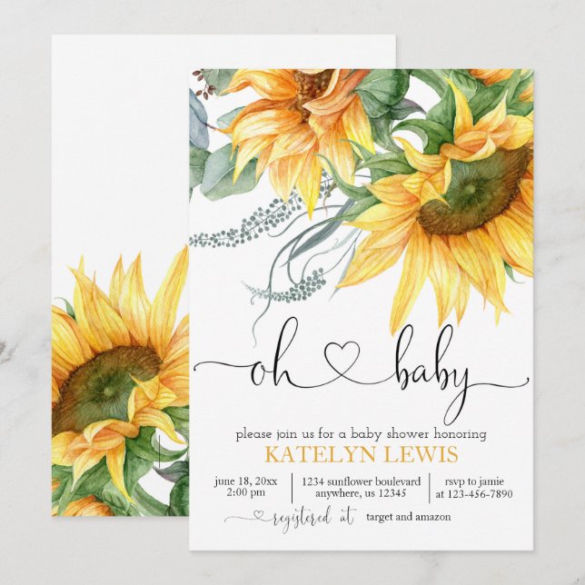 Sunflower Gender Neutral Baby Shower Invitation (Front/Back)