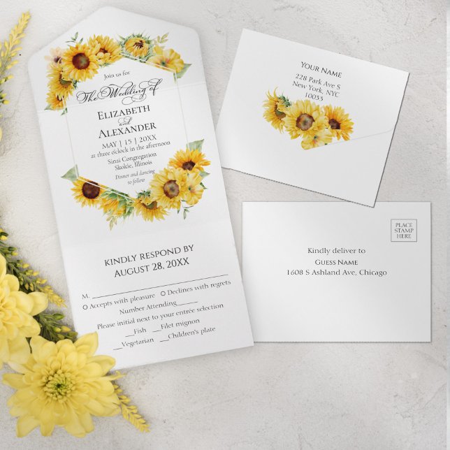 Sunflower Geometric Autumn Fall Photo Wedding All In One Invitation (Creator Uploaded)