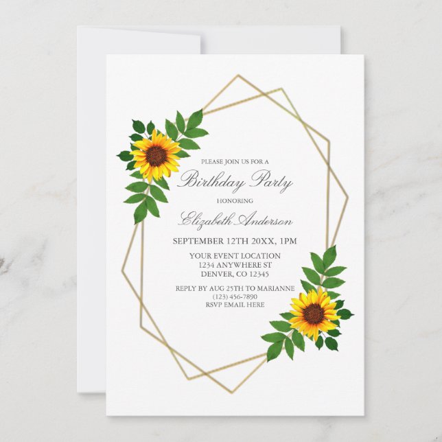 Sunflower Geometric Birthday Invitation (Front)