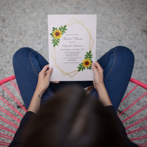 Sunflower Geometric Bridal Shower Foil Invitation