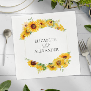 Sunflower Geometric Floral Fall Autumn Wedding Napkins