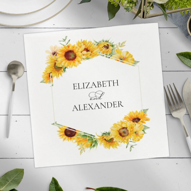 Sunflower Geometric Floral Fall Autumn Wedding Napkins (Creator Uploaded)
