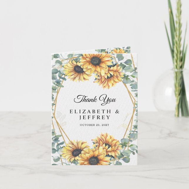 Sunflower Geometric Gold Wedding Thank You Invitation (Front)