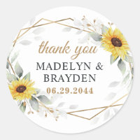 Sunflower Geometric Greenery Wedding Thank You