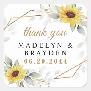 Sunflower Geometric Greenery Wedding Thank You Square Sticker