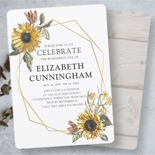 Sunflower Geometric Memorial Celebration Of Life Invitation