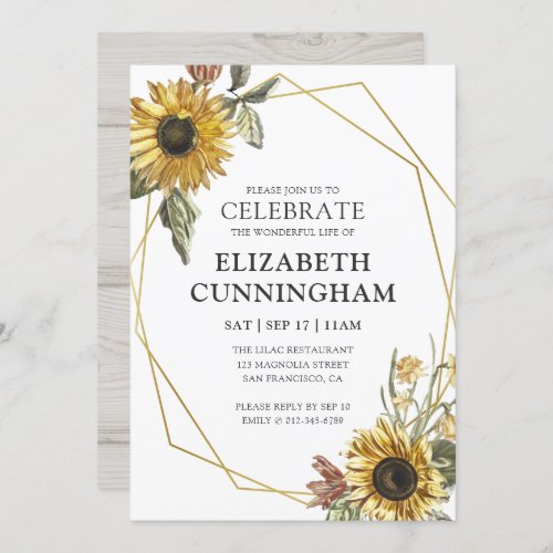 Sunflower Geometric Memorial Celebration Of Life Invitation