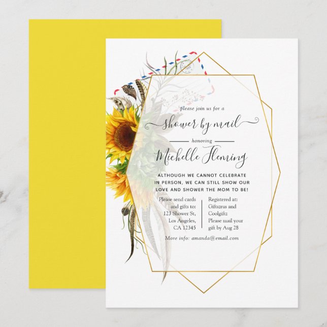 Sunflower Geometric Summer Baby Shower by Mail Invitation (Front/Back)