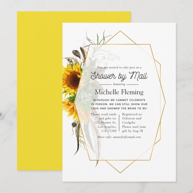 Sunflower Geometric Summer Bridal Shower by Mail Invitation (Front/Back)