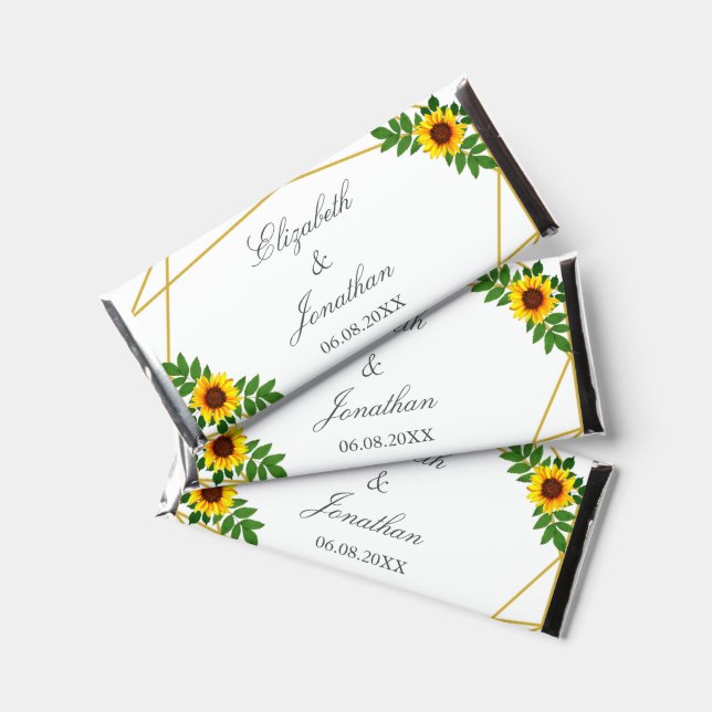 Sunflower Geometric Wedding Hershey Bar Favors (Front)