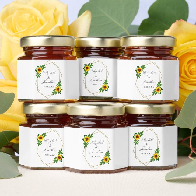 Sunflower Geometric Wedding Honey Jar Favors (Insitu)