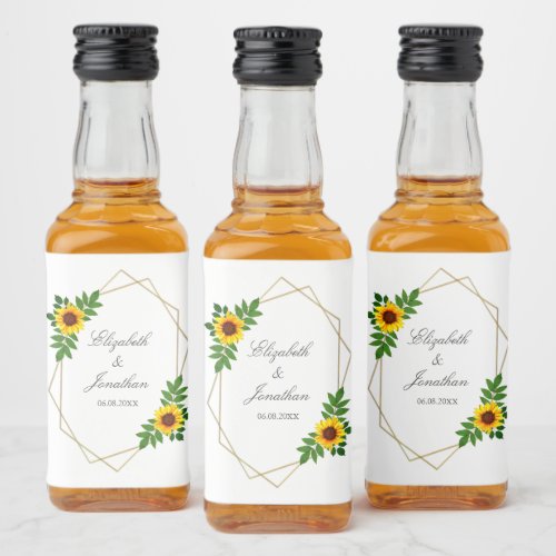 Sunflower Geometric Wedding Liquor Bottle Label