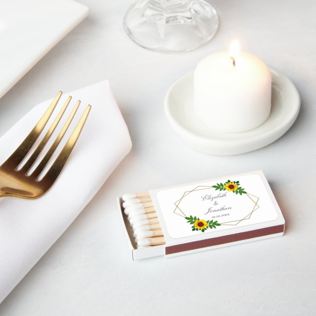 Sunflower Geometric Wedding Matchboxes (Insitu)