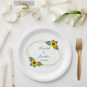 Sunflower Geometric Wedding Paper Plates