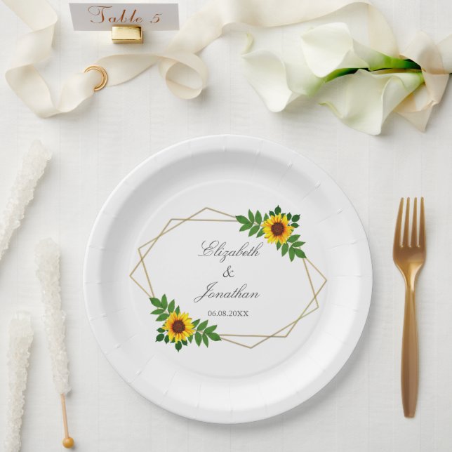 Sunflower Geometric Wedding Paper Plates (Wedding)
