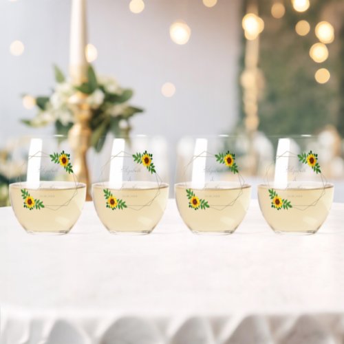 Sunflower Geometric Wedding Stemless Wine Glass