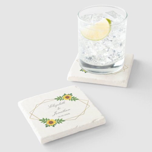 Sunflower Geometric Wedding Stone Coaster