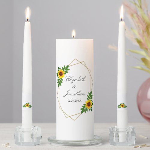 Sunflower Geometric Wedding Unity Candle Set