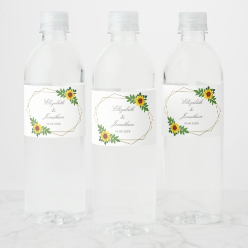 Sunflower Geometric Wedding Water Bottle Label