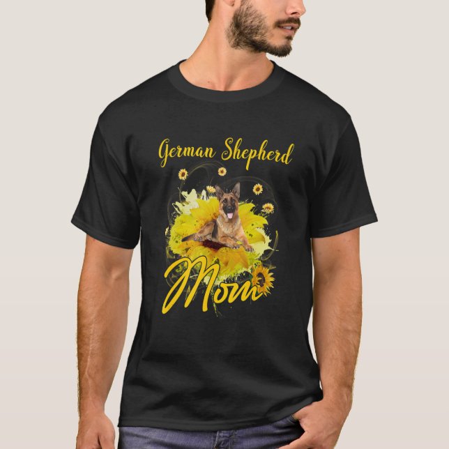 Sunflower German Shepherd Mom Dog Mother's T-Shirt (Front)