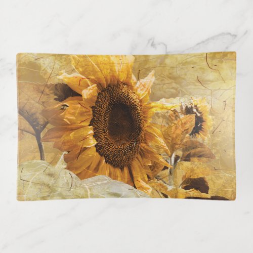 Sunflower Giant Yellow Vintage Art Texture Trinket Tray
