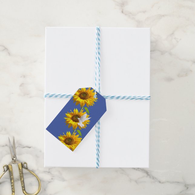 Sunflower Gift Tags Dove Floral (With Twine)