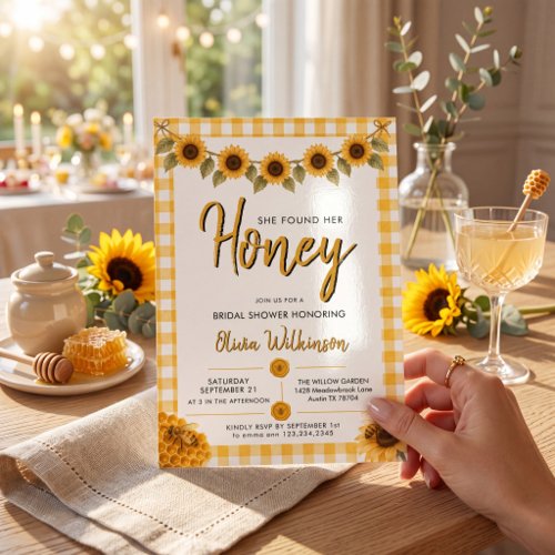 Sunflower Gingham Honey Bee Bridal Shower Invite