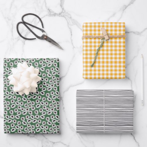 Sunflower Gingham Wrapping Paper Set