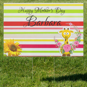 Sunflower Giraffe  Happy Mother's Day Yard Sign