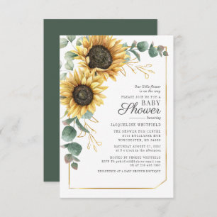 Sunflower Girl Baby Shower Eucalyptus Geometric Invitation