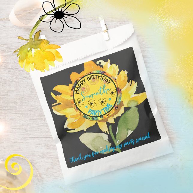 Sunflower Girl Party Birthday Black Favor Bag (Sunflower Girl Party Birthday Black Favor Bag)