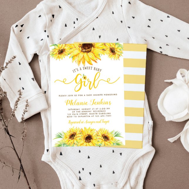 Sunflower Girl Summer Floral Baby Shower Invitation