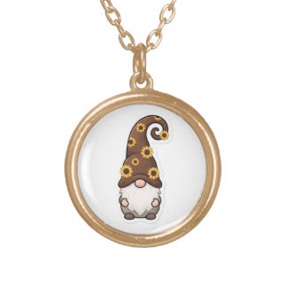 Sunflower Gnome Gold Plated Necklace