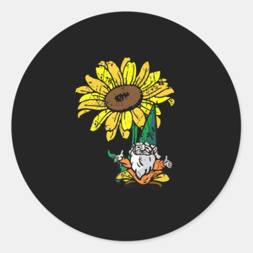 Sunflower Gnome Happy Hippie For Men Women Flowe Classic Round Sticker