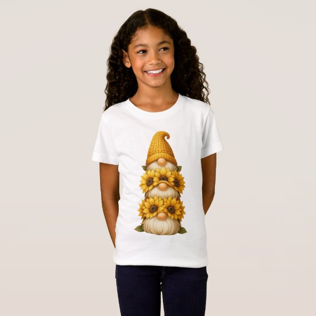 Sunflower Gnome Hidden Smiles Beneath the Golden  T-Shirt (Front Full)