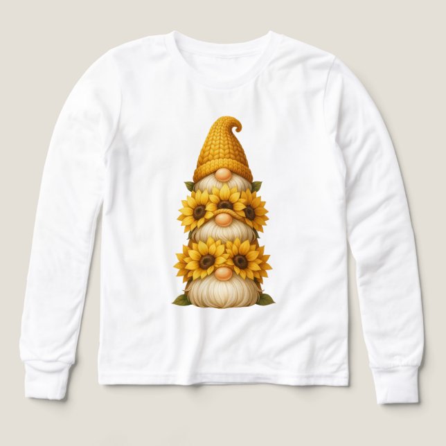 Sunflower Gnome Hidden Smiles Beneath the Golden  Tri-Blend Shirts (Design Front)