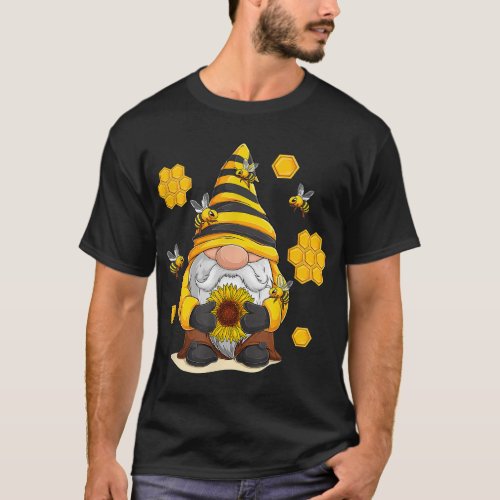 Sunflower Gnome With Bee And Honey Hippie  T_Shirt
