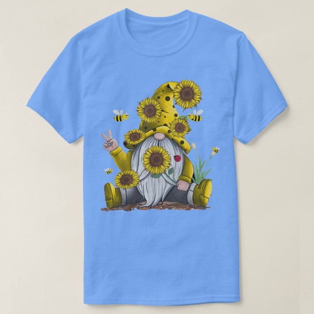 Sunflower Gnome With Bee Funny Hippie Gnome Gift G T-Shirt (Design Front)
