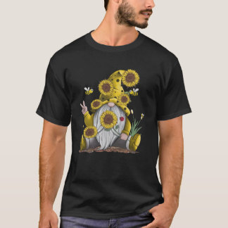 Sunflower Gnome With Bee Funny Hippie Gnome Swea T-Shirt