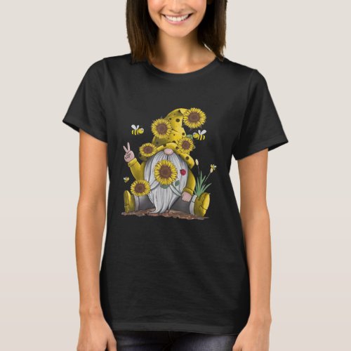 Sunflower Gnome With Bee Funny Hippie Gnome T_Shirt