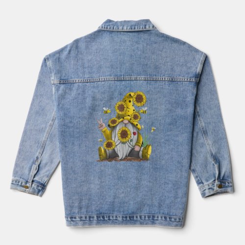 Sunflower Gnome With Bee  Hippie Gnome For Flower  Denim Jacket