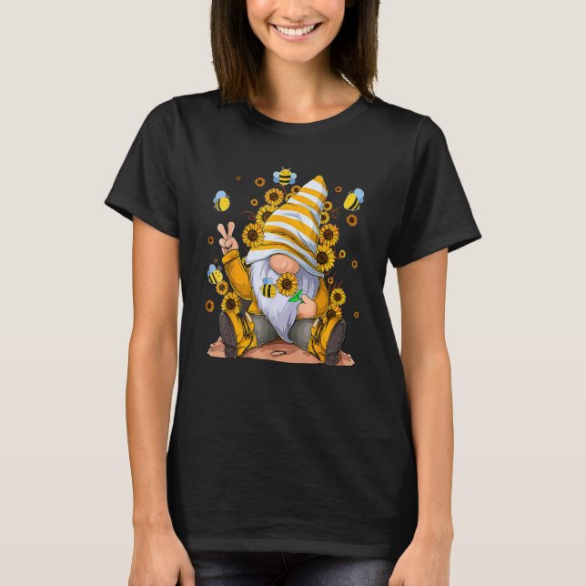 Sunflower Gnome With Bee  Hippie Gnome For Flower  T-Shirt (Front)
