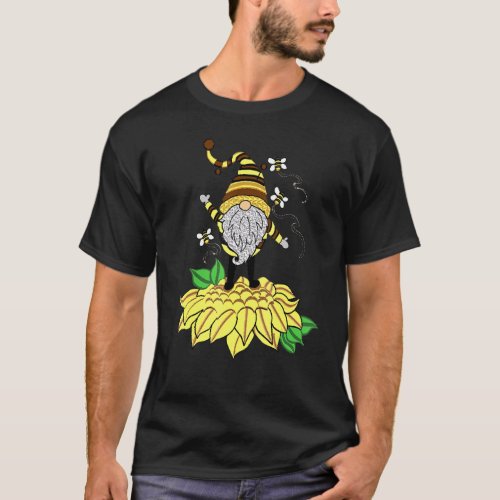 Sunflower Gnome With Bee  Hippie Gnome For Flower  T_Shirt