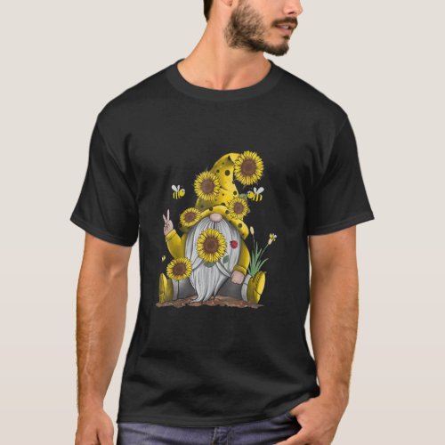 Sunflower Gnome With Bee  Hippie Gnome For Flower  T_Shirt