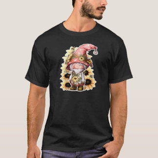 Sunflower Gnomes Cute Bees Funny Gnome Sunflowers T-Shirt
