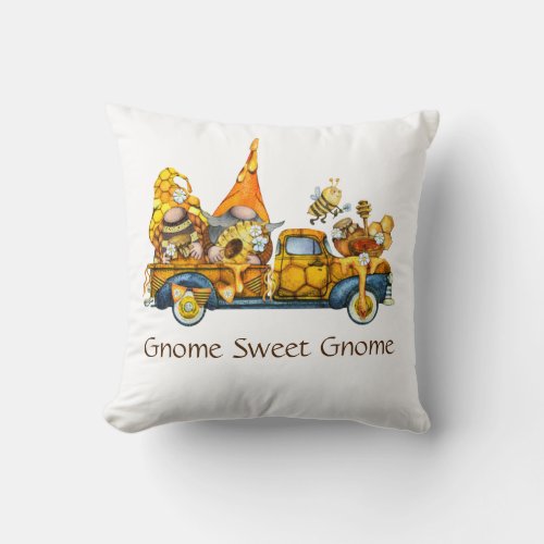 Sunflower Gnomes in Truck Gnome Sweet Gnome Throw Pillow